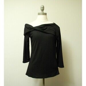 3rd + Malt Black Ribbed Rolled Neck 3/4 Sleeve Top Size L NWOT